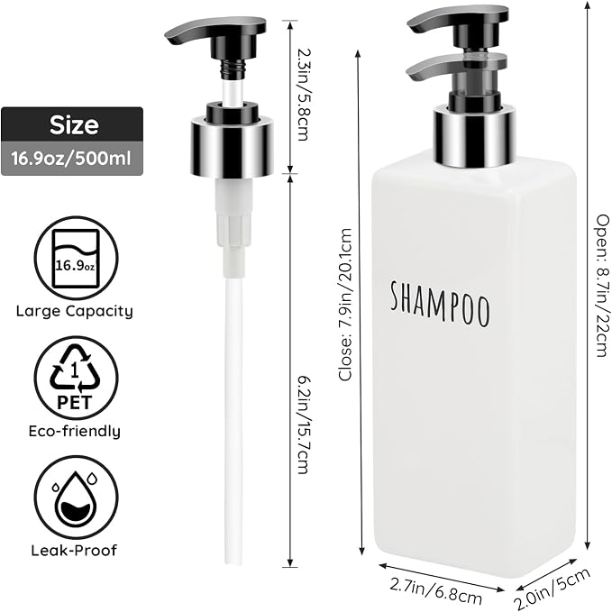 Segbeauty Plastic Shampoo and Conditioner Bottles, 16.9oz Empty Square Body - Image 3
