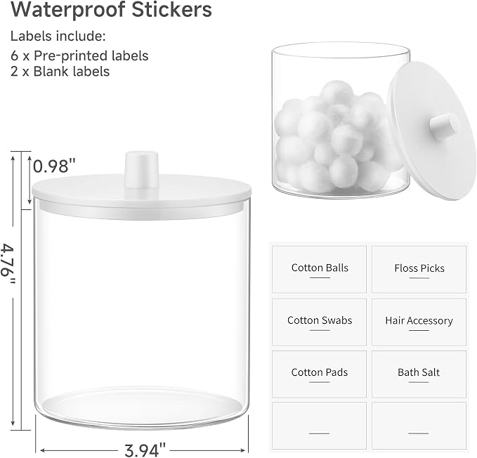 TIPGO Glass Qtip Holder Dispenser - 24 oz Clear Canister Jar - Image 5