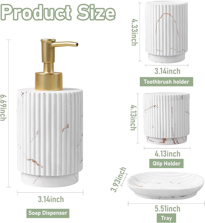 Bathroom Accessories Set 4 Pcs-Toothbrush Holders Set, Soap Dispenser, Cotton - Image 2