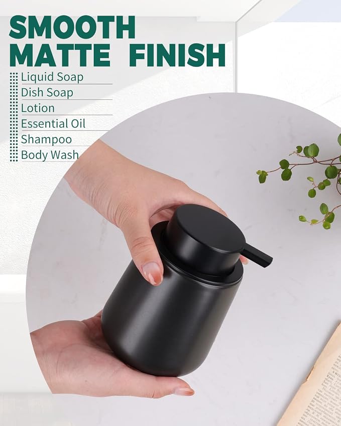 Bosilunlife Black Lotion Dispenser - 12Oz Ceramic Soap Dispenser Bathroom - Image 5