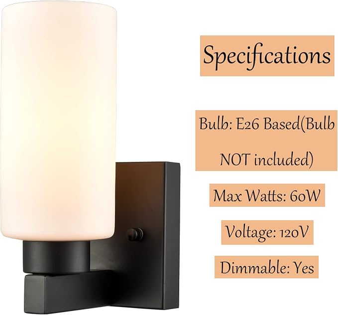 Bathroom Sconces Modern Black Wall Light Fixture Vanity Light Set of Two - Image 6