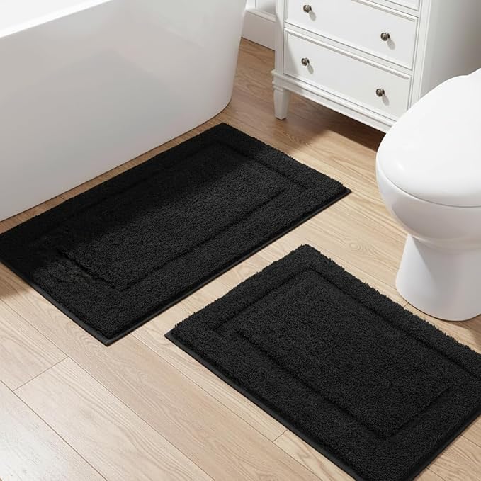 SHACOS Super Soft Black Bathroom Rugs Set of 2 Pieces 32x20 + 24x16 inch Non - Image 8