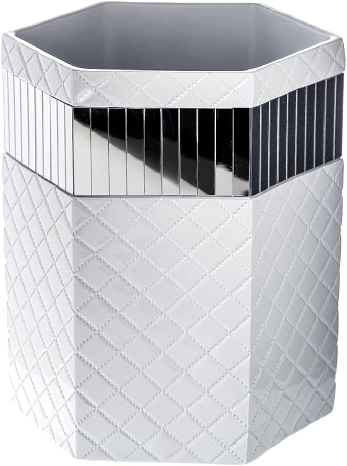 Creative Scents Quilted Mirror White Bathroom Trash Can 1.58 Gal / 6L – by CreativeScents