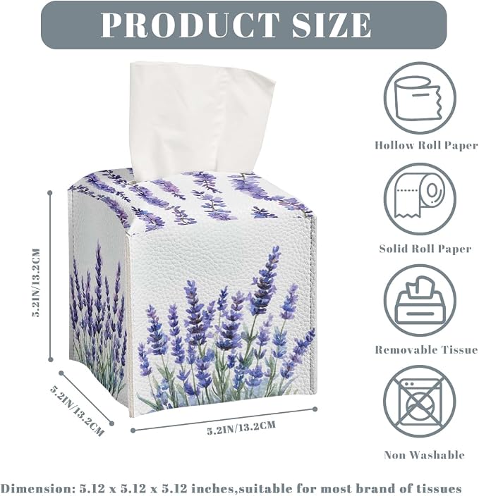 Butterfly Tissue Box Cover Purple Lavender Blossoms Garden Square PU Leather - Image 3