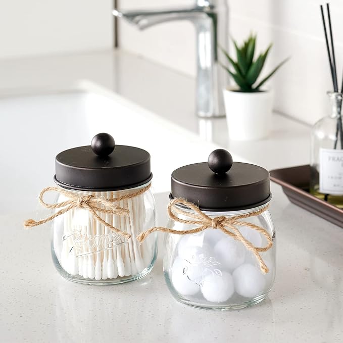 SheeChung 2 Pack Small Mason Jars Qtip Holders, Bathroom Shelf Decor, Guest - Image 3