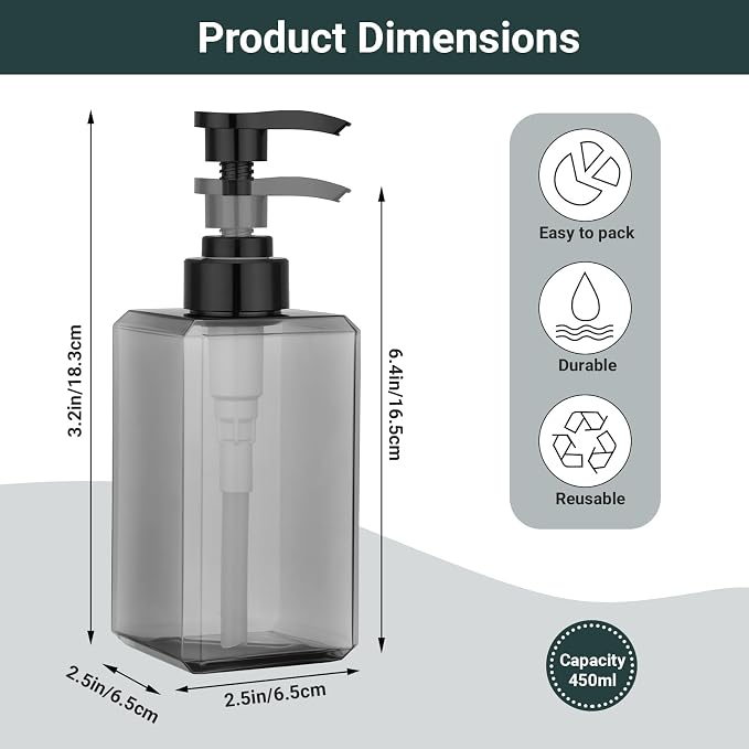 Suream Plastic Soap Dispenser 15oz/450ml, 3 Packs Shampoo Bottles Refillable - Image 2