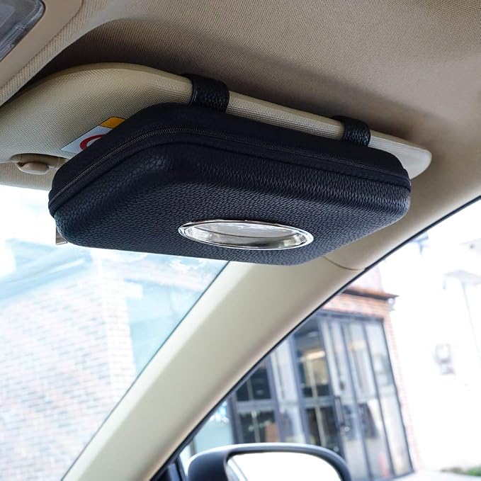 Sun Visor Tissue Holder, Zipper Napkin Holder, PU Leather Backseat Tissue Case by Cartisen