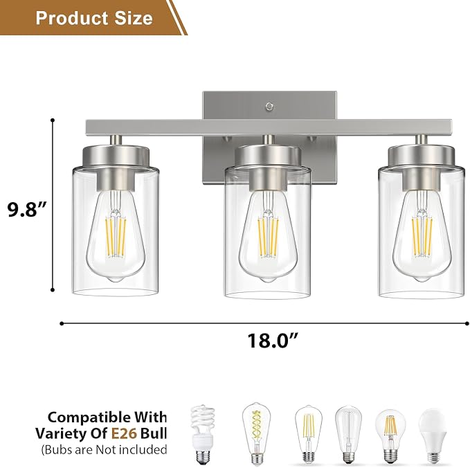 IZORRO Modern Bathroom Light Fixtures, 3 Light Brushed Nickel Vanity Lights - Image 3