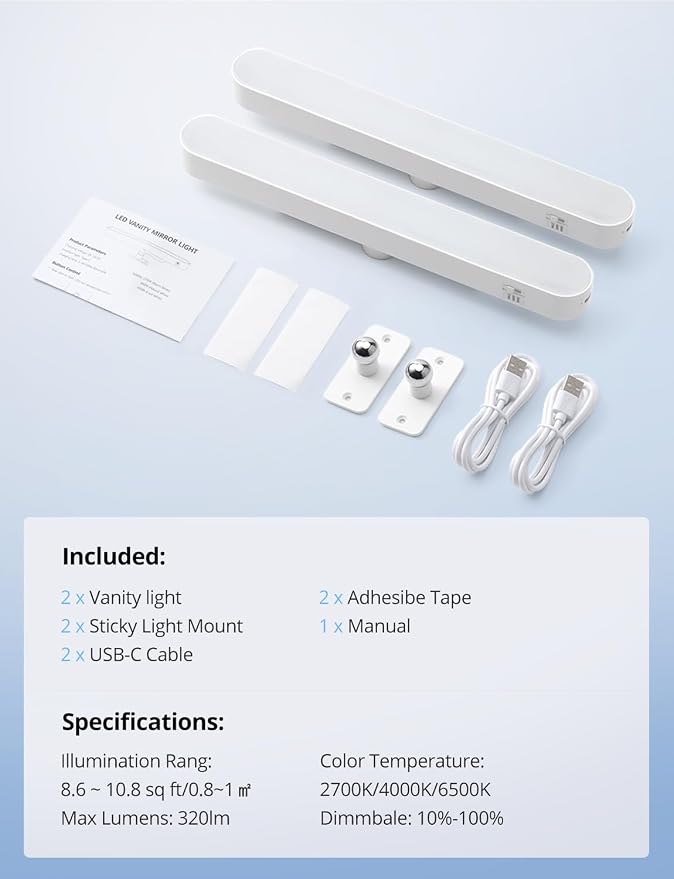 Combuh 2 Pack Battery Operated Bathroom Mirror Lights Bar - Image 9