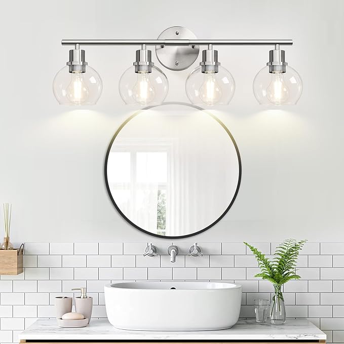 4-Light Bathroom Light Fixtures, Brushed Nickel Modern Vanity Lights Over Mirror - Image 7
