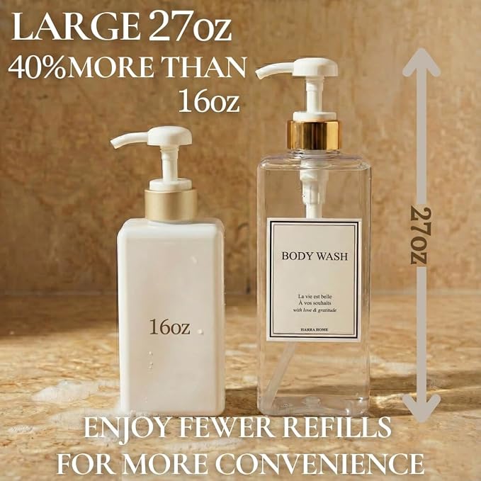 Modern Gold Design Shampoo and Conditioner Dispenser, Large 27oz Shower Soap - Image 5
