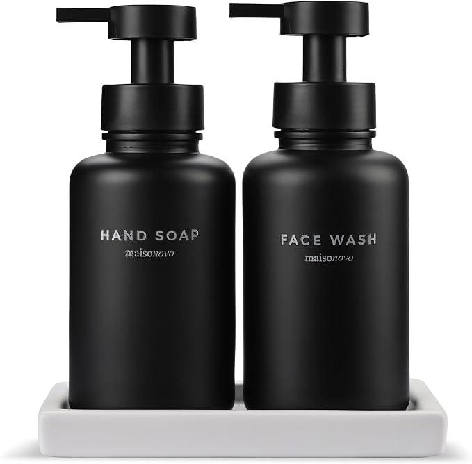 MaisoNovo Glass Foaming Soap Dispenser 14 Oz | Black Glass Black Pumps + by MaisoNovo-TheArtofSustainableLiving