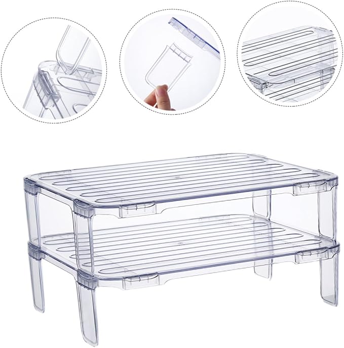 2pcs stacking shelf freezer rack Kitchen Storage Rack foldable cabinet shelf - Image 8