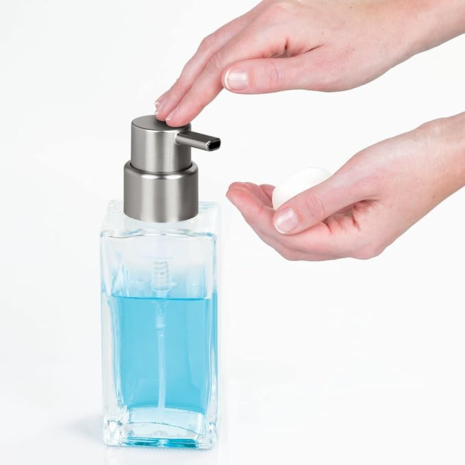 mDesign Glass Refillable Foaming Hand Soap Dispenser Modern Square Pump Bottle - Image 5