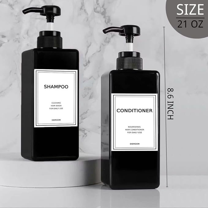 Modern Shampoo and Conditioner Dispenser Refillable Pump Bottle Set Empty - Image 2