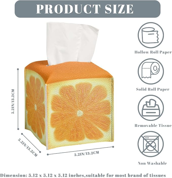 Cute Fruit Tissue Box Cover Funny Orange Citrus Square PU Leather Waterproof - Image 3