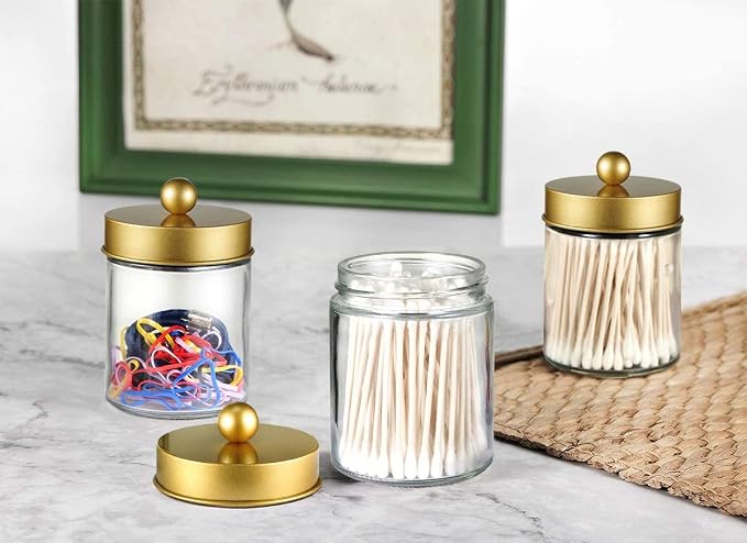 Amolliar 4 Pack Apothecary Jars Bathroom Vanity Storage Organizer Set - Image 7