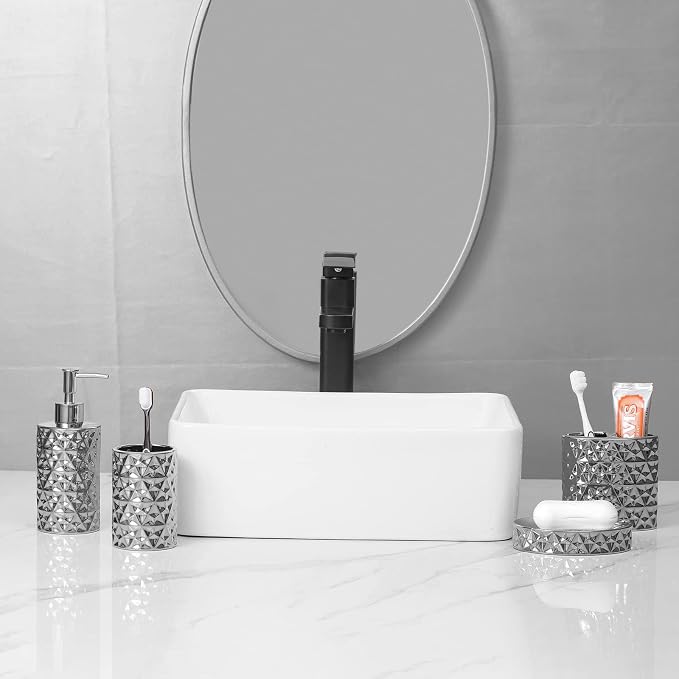 Silver Bathroom Accessories Set, 4 Piece Ceramic Bath Accessory Sets Complete - Image 4