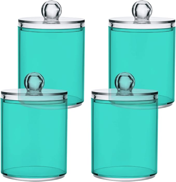 Turquoise Qtip Holder Organizer Dispenser Cotton Swabs Cans Plastic Jars by SHJI