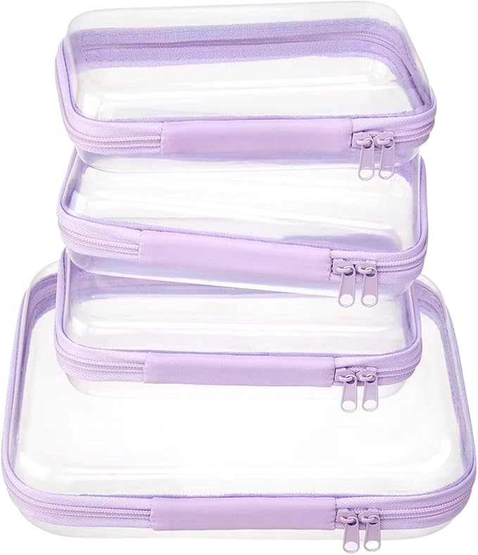 4 pcs Clear Zipper Pouches, Hard Shell Zipper Case, Toiletry Bag by WELPIRT