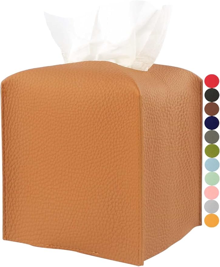 Tissue Box Holder Tissue Cover – Square Faux Leather Tissue Box Cover by JESMINI