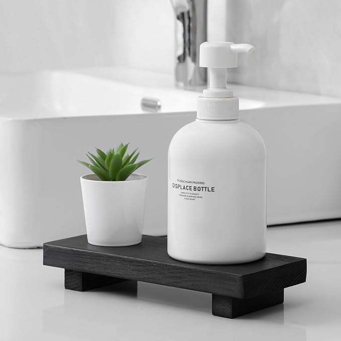 Bathroom Counter Organizer Wood Pedestal Stand Farmhouse Decorative Tray Soap - Image 2