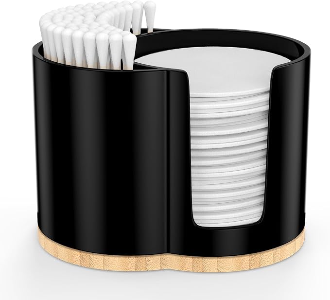 Cotton Pad and Swab Holder, Q tip Holder Round Cotton Pad Dispenser Plastic by PENGARO