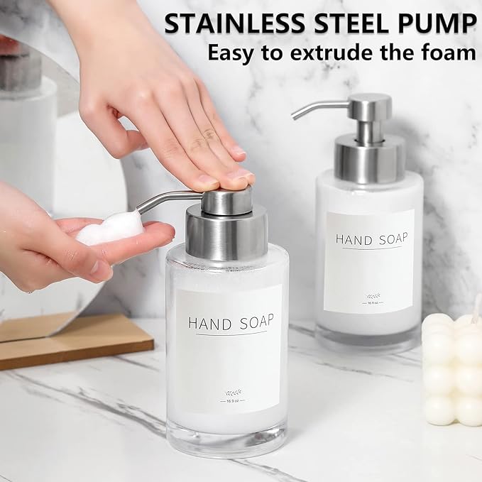 Foaming Soap Dispenser Set, 12 Oz Glass Hand Soap Dispenser - Image 4