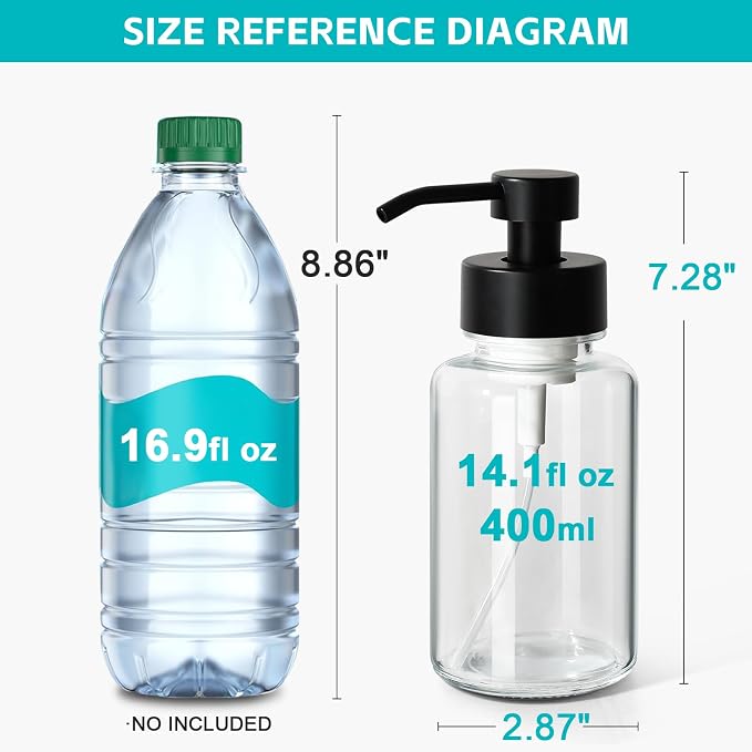 Foaming Hand Soap Dispenser, 14.1 oz/400ml Foaming Soap Dispenser, 2 Pack Glass - Image 2