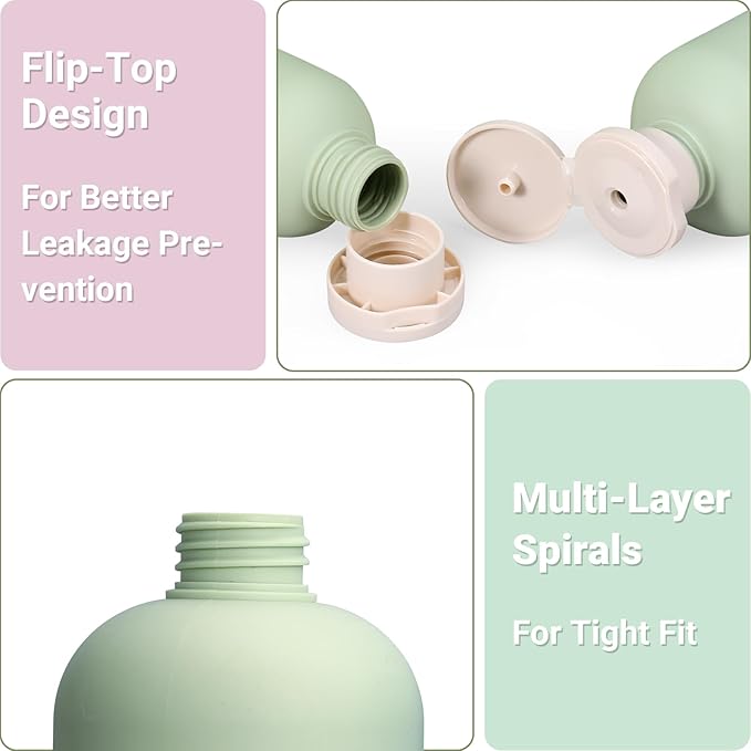 ASEVAT 13.5oz 4Pcs Green Plastic Refillable Travel Shampoo and Conditioner - Image 5