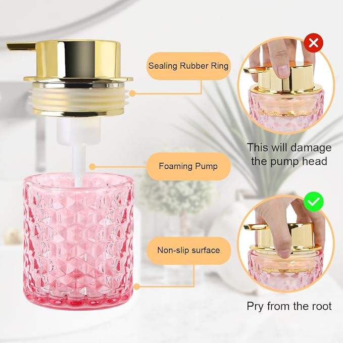 2pcs Pink Glass Foaming Soap Dispenser, Bathroom Refillable 10 Oz Foam Hand - Image 4