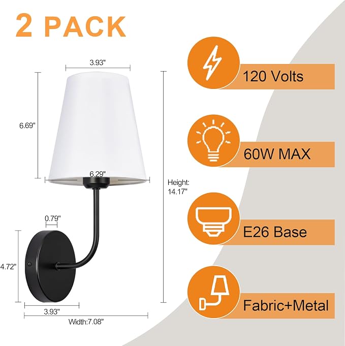 Modern Hardwired Wall Sconce Set of 2 – Matte Black Finish - Image 3