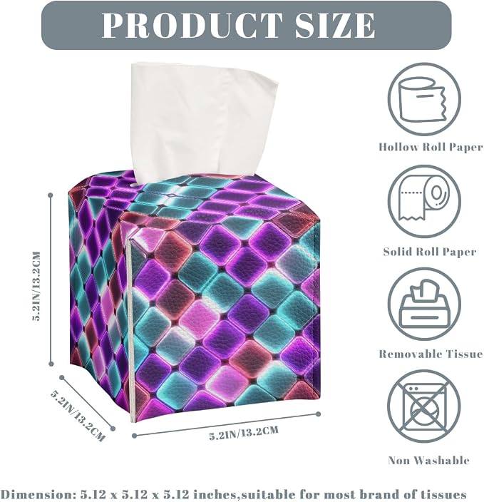 Neon Tissue Box Cover Colorful Rainbow Tiles Purple Blue Pink Leather Tissue - Image 3