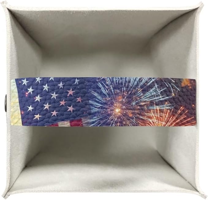 Firework American Flag Tissue Box Holder Square PU Leather Tissue Organizer Case - Image 3