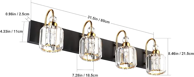 Ralbay LED Modern Vanity Lights Fixtures 4 Lights Black Vanity Lights Crystal - Image 7