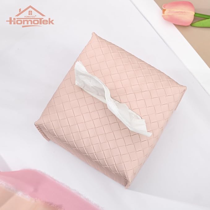 HOMOTEK 2 Pack Tissue Box Cover, Square PU Leather Tissue Holder, Decorative - Image 4