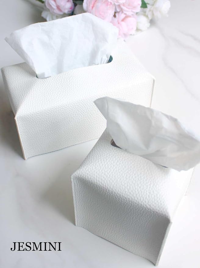 Tissue Holder White Tissue Box Cover – Square Leather Tissue Cover Box - Image 2