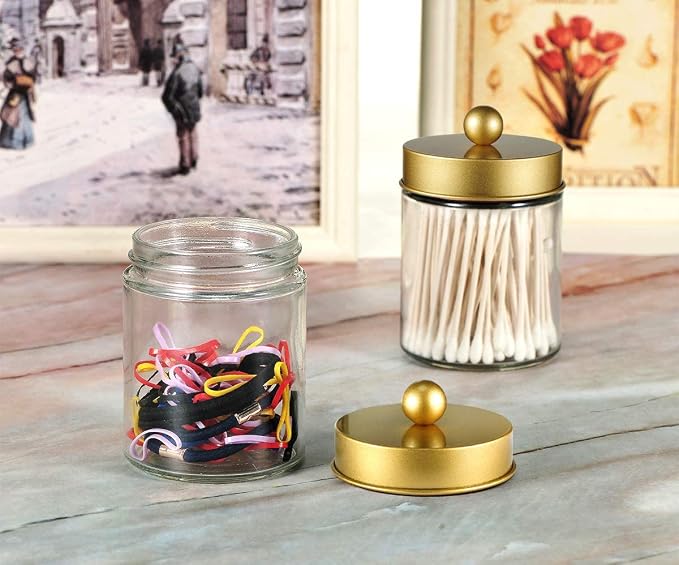 Amolliar 4 Pack Apothecary Jars Bathroom Vanity Storage Organizer Set - Image 6