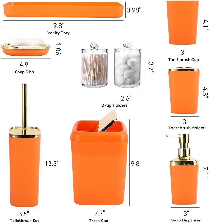Orange Bathroom Accessories Set, Soap Dispenser, Soap Dish, Toothbrush Holder - Image 8