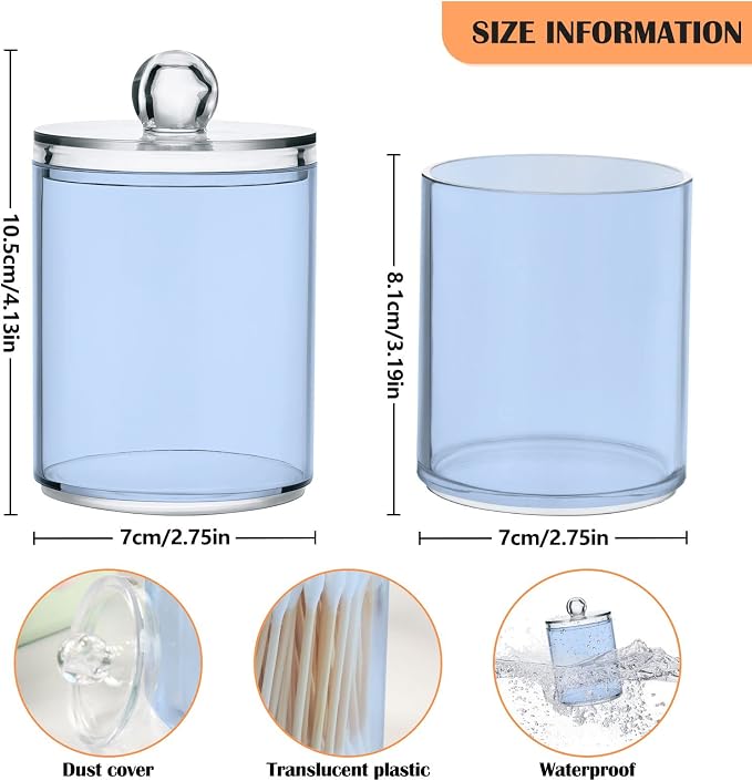 Light Steel Blue Qtip Holder Organizer Dispenser Cotton Swabs Cans Plastic Jars - Image 3