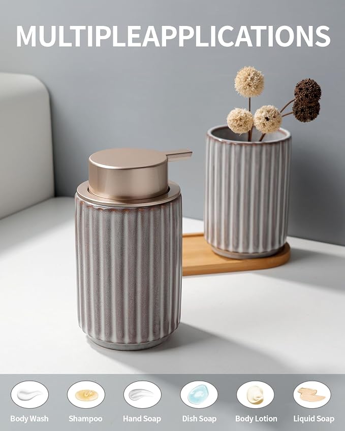 Soap Dispenser, Liquid Ceramic Refillable Hand Soap Pump - Image 5