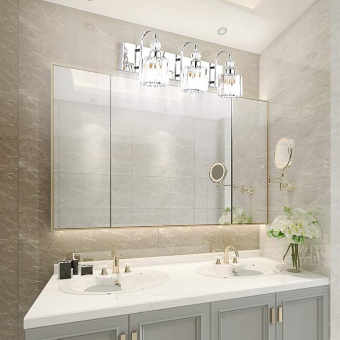 Ralbay Modern LED Crystal Bathroom Vanity Lights 3-Lights Stainless Steel - Image 4