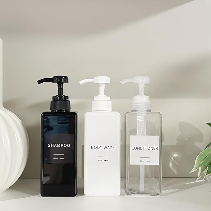 Shampoo and Conditioner Dispenser, Refillable Plastic Shampoo Pump Bottles - Image 6