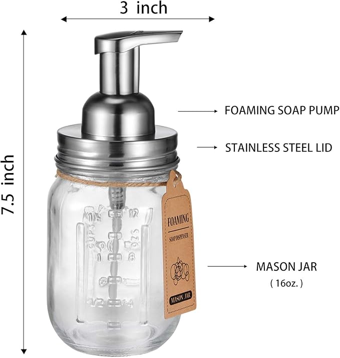 Amolliar Mason Jar Foaming Soap Dispenser, Plastic Soap Pump, Refillable Hand - Image 4