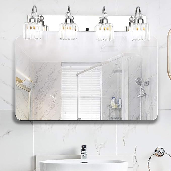Ralbay Modern LED Crystal Bathroom Vanity Lights 4-Lights Stainless Steel - Image 4