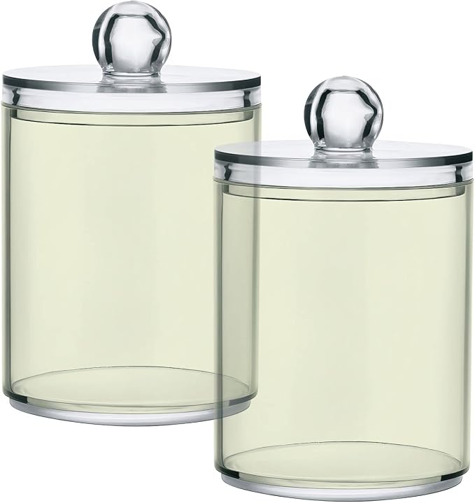 Beige Qtip Holder Organizer Dispenser Cotton Swabs Cans Plastic Jars - Image 2