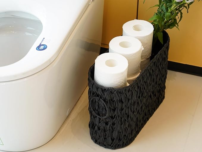 Black Toilet Paper Storage Basket, Large Free Standing Toilet Paper Organizer - Image 7