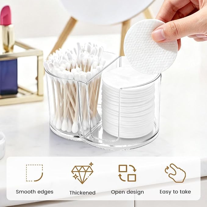 Qtip Holder Dispenser, Dual-Compartment Cotton Swab & Cotton Pad Organizer - Image 6