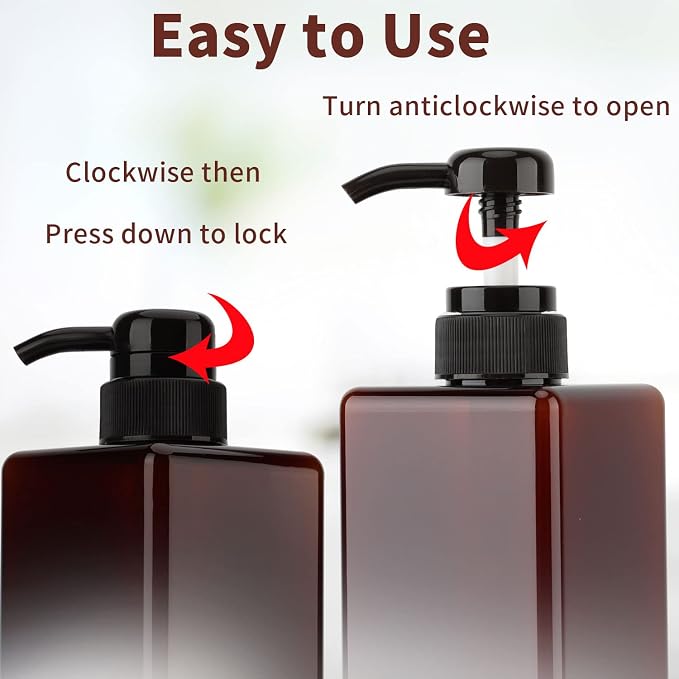 450ml Pump Bottle Dispenser Jansburg 2Pack Refillable Square Plastic Lotion - Image 3