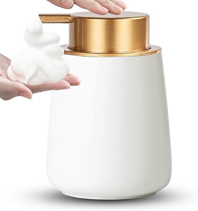 Foaming Soap Dispenser - 12 Oz White Ceramic Foam Hand Soap Dispenser by AZMOYAC